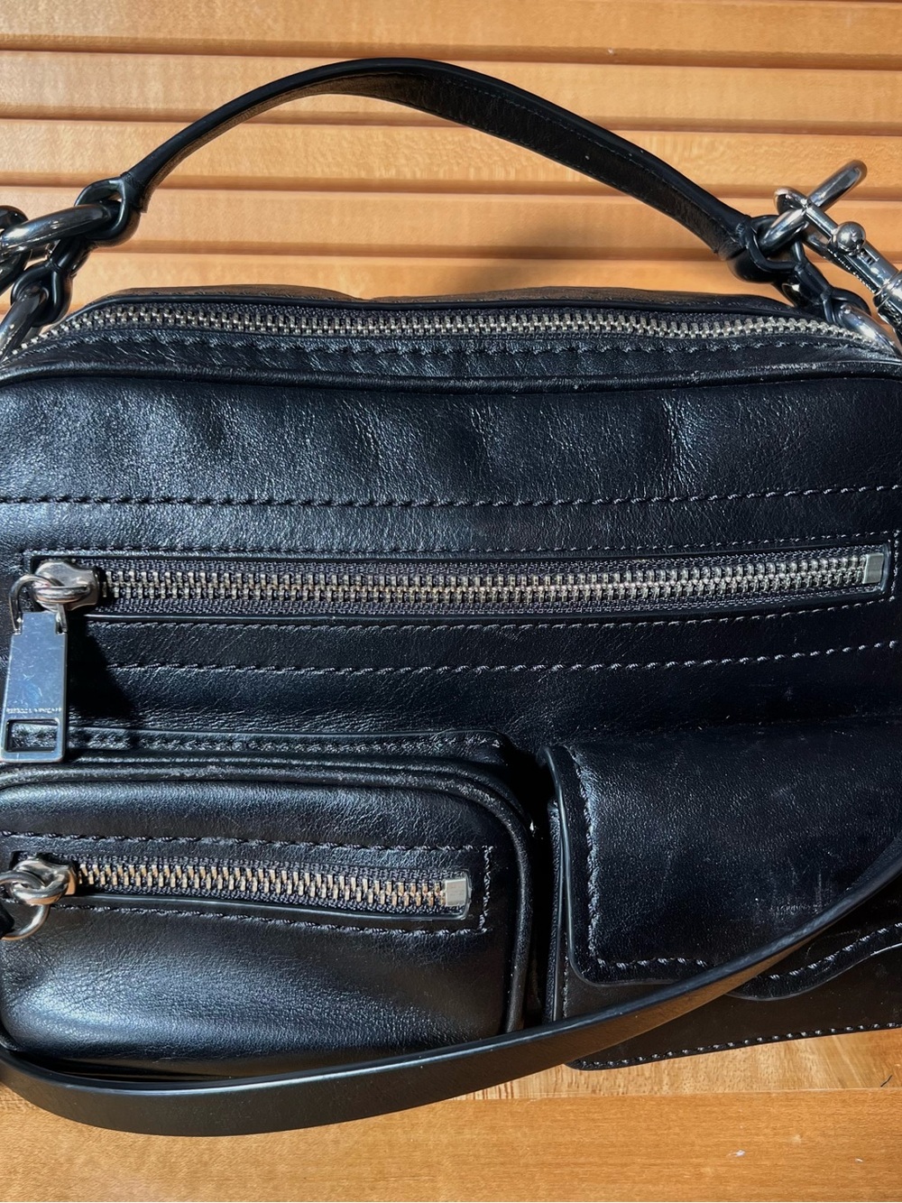 Rebecca Minkoff Black Leather Crossbody Jett Boxy Medium Bag Silver Hardware